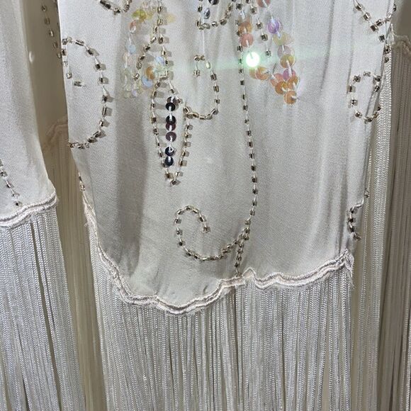 FREE PEOPLE MODERN MUSE FLAPPER GYPSY FRINGE DRESS IVORY NWT SMALL - Picture 10 of 11